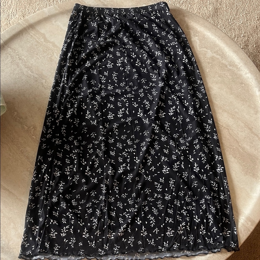 Black Floral Maxi Skirt - Women's Elegant A-Line